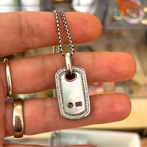 David Yurman Mother of Pearl Diamond Dog Tag